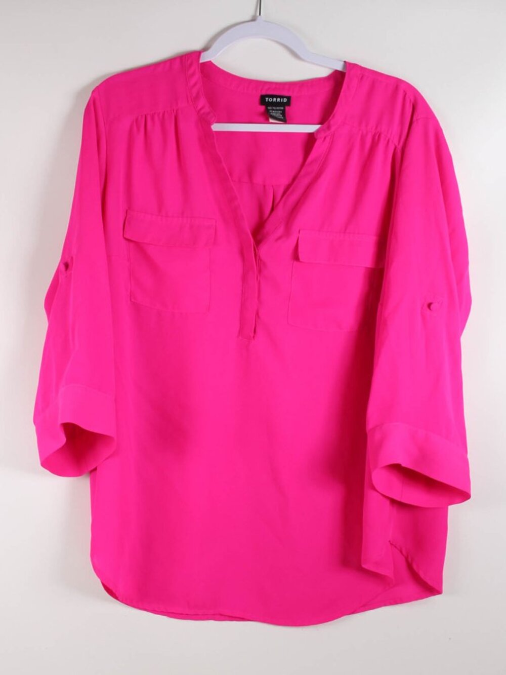 Torrid Pink Blouse 1 - 1X Roll Tab Sleeve Utility Top